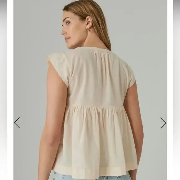 Lucky Brand Top NWT Embroidered Flutter Short Sleeve V-Neck Womens Size Large - Picture 3 of 4